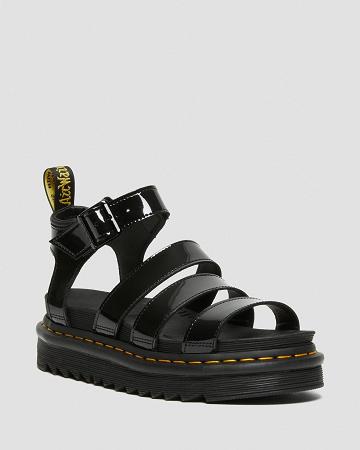 Sandalias De Gladiador Dr Martens Blaire Charol Cuero Mujer Negros | MX 493FDN